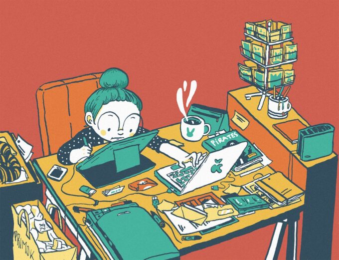 A lady working from home illustration