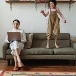 woman working from home with a kid