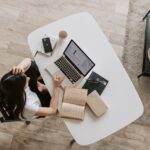 Aerial view of a woman working from home
