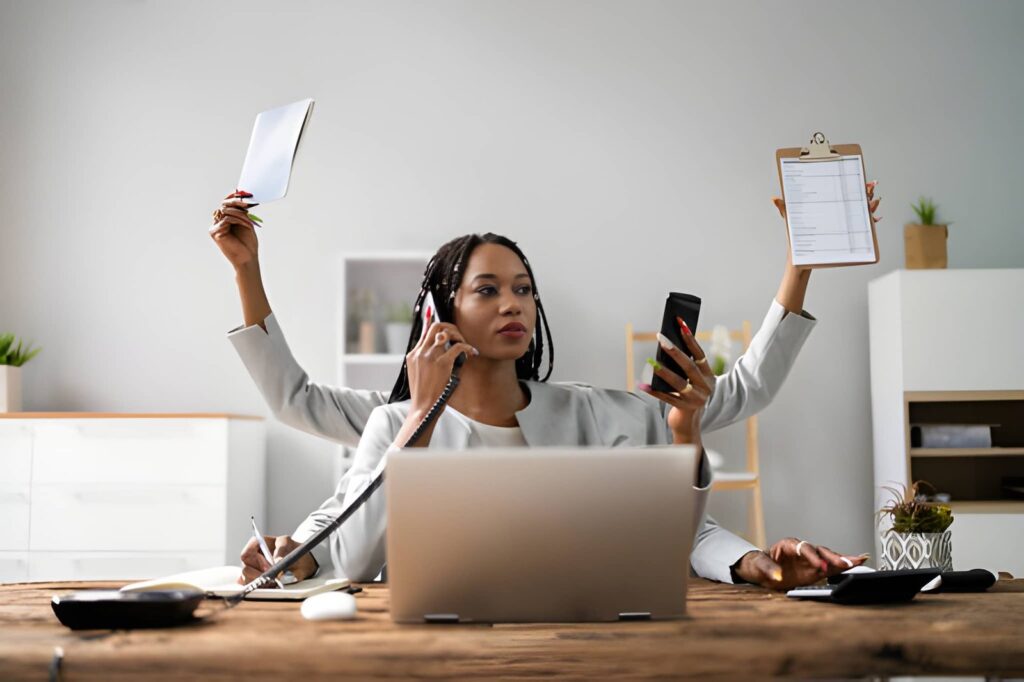 Woman multitasking