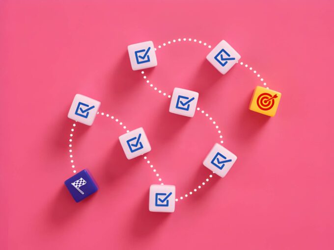 reaching-target-goal-with-check-mark-steps