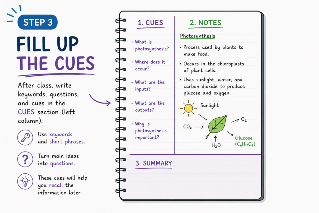Fill up the cues cornell note taking