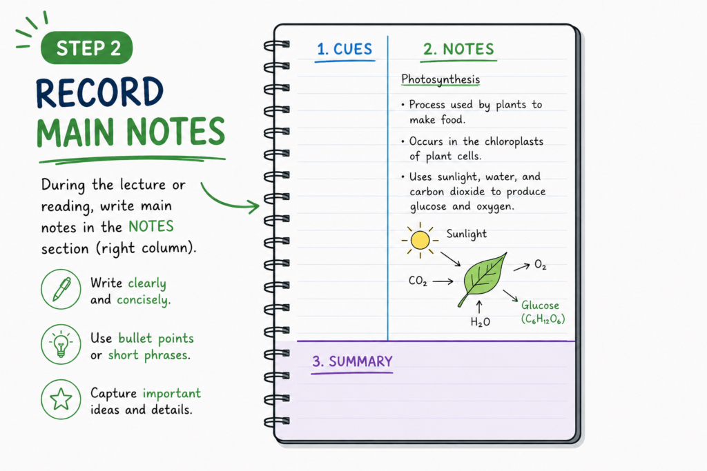 Record main notes cornell note taking