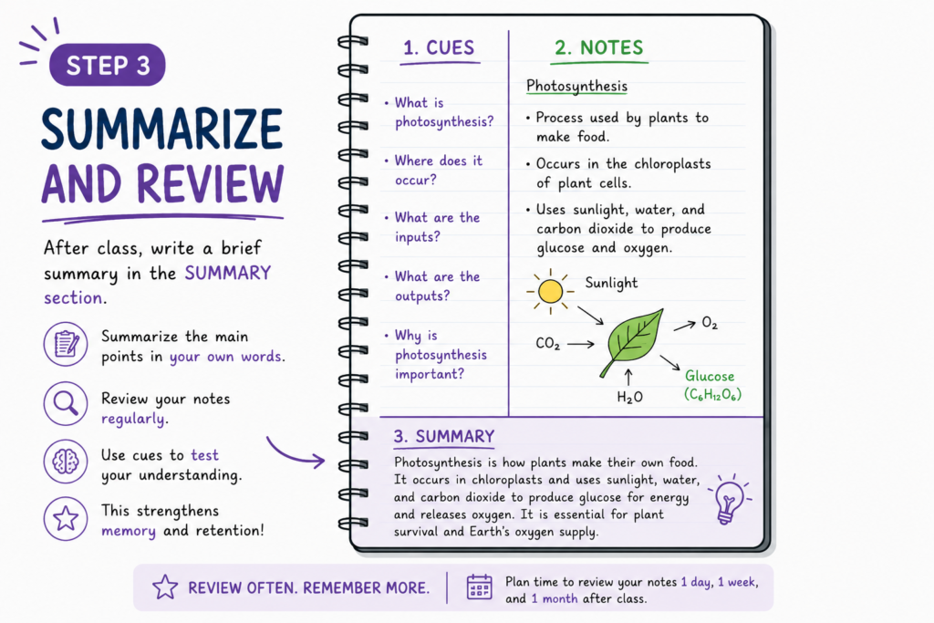 Summarize and review cornell note taking