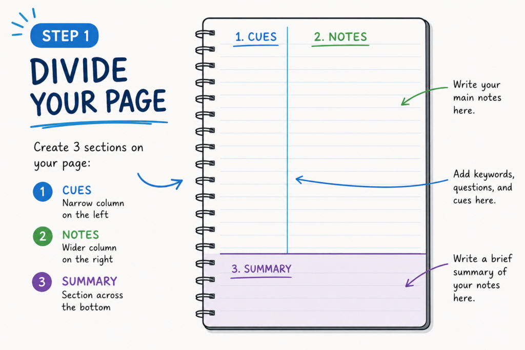 Divide your page, cornell note taking