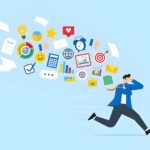 frustrated-businessman-running-away-from-flying-social-and-work-information